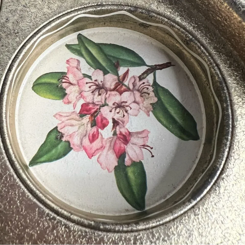 Vintage MCM Arkansas Floral Serving Tray Tin Barware Drink 7 Tumblers